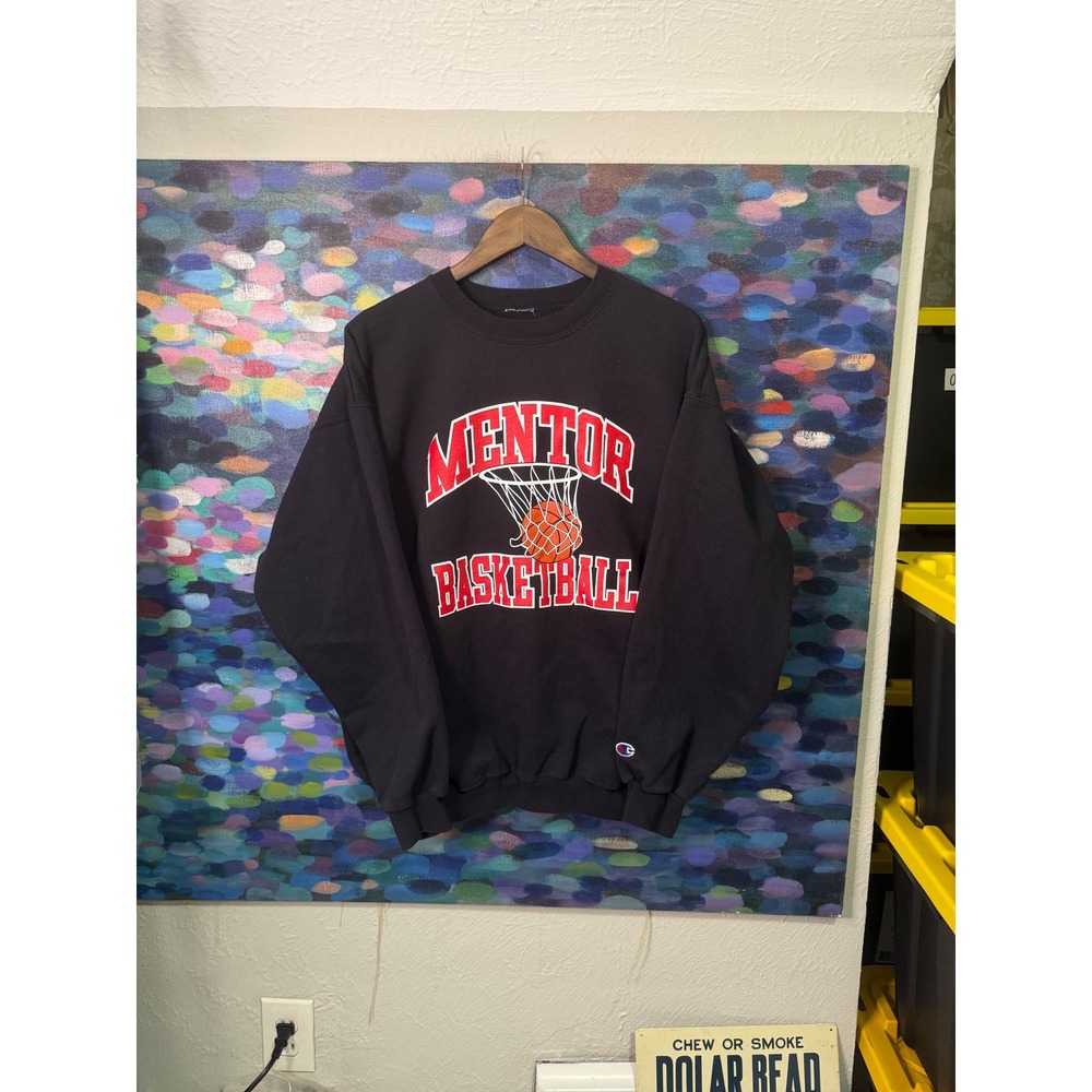 2000s Champion Mentor Basketball Black Crewneck Sweatshirt Mens Xl